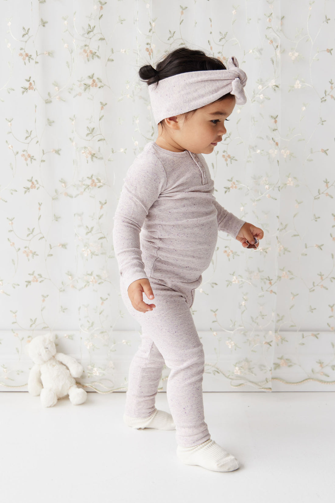 Organic Cotton Fine Rib Legging - Lavender Fleck Childrens Legging from Jamie Kay NZ