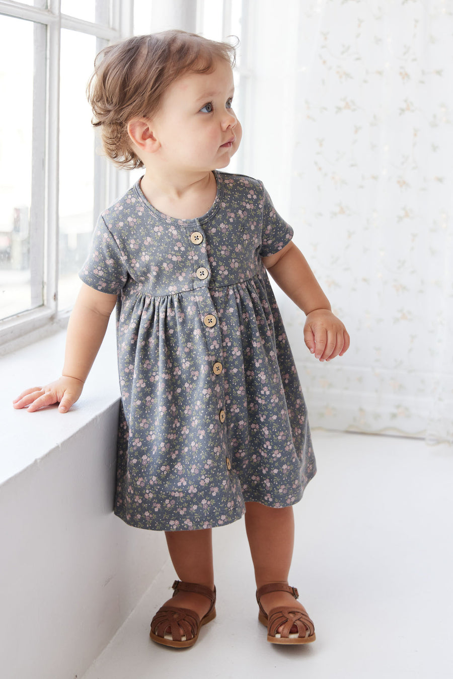 Organic Cotton Lola Dress - Rosalie Floral Lava Childrens Dress from Jamie Kay NZ