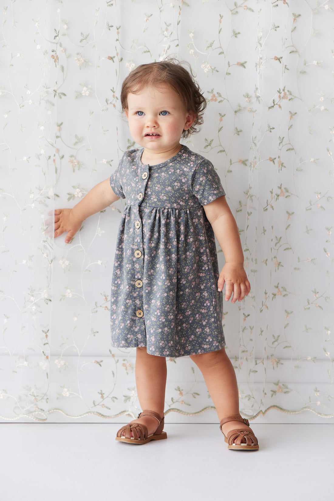 Organic Cotton Lola Dress - Rosalie Floral Lava Childrens Dress from Jamie Kay NZ