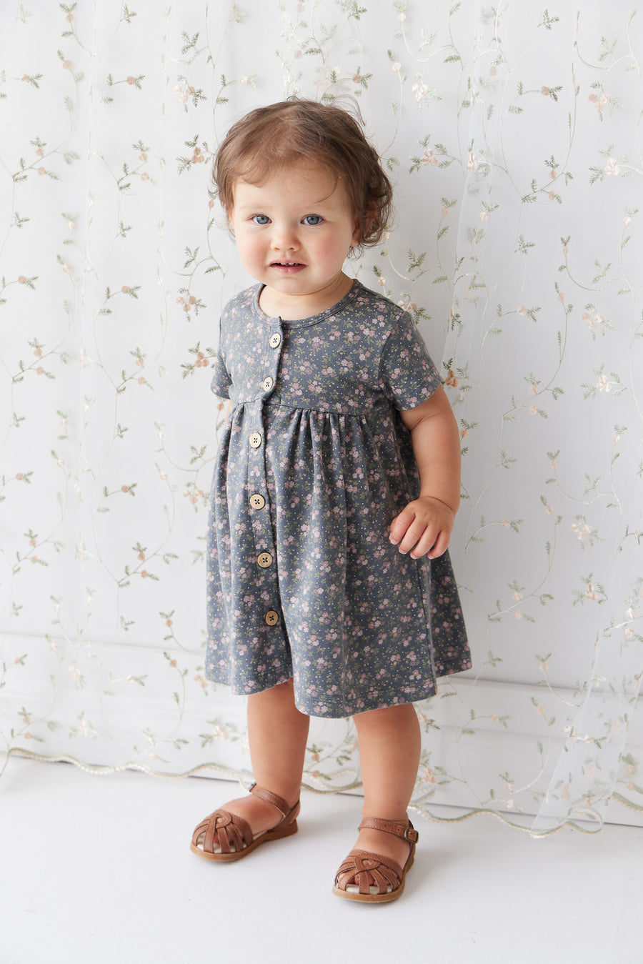 Organic Cotton Lola Dress - Rosalie Floral Lava Childrens Dress from Jamie Kay NZ