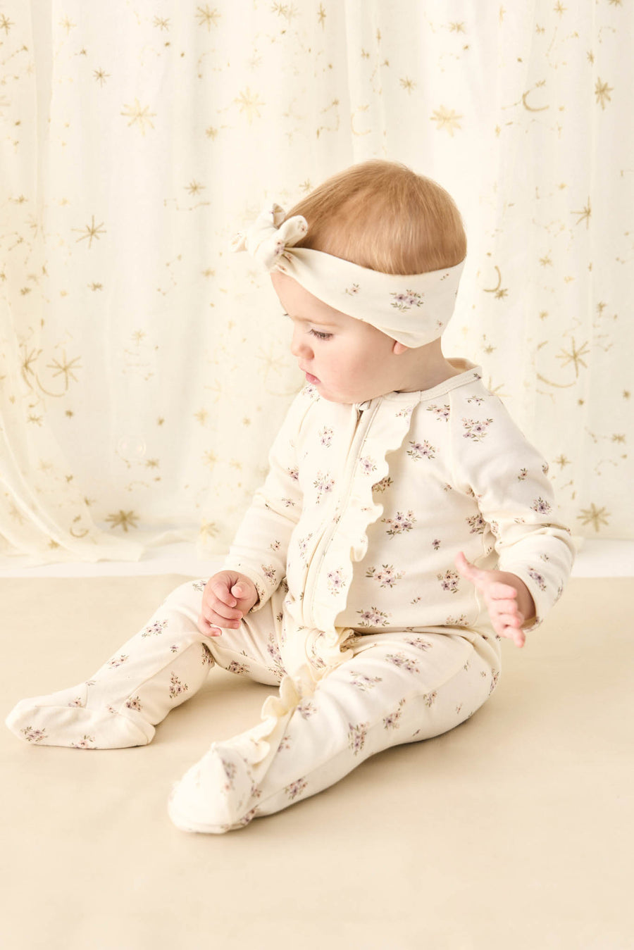 Organic Cotton Melanie Onepiece - Goldie Bouquet Egret Childrens Onepiece from Jamie Kay NZ