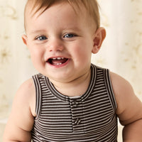 Pima Cotton Noah Playsuit - Dark Coffee/Vintage Taupe Childrens Playsuit from Jamie Kay NZ