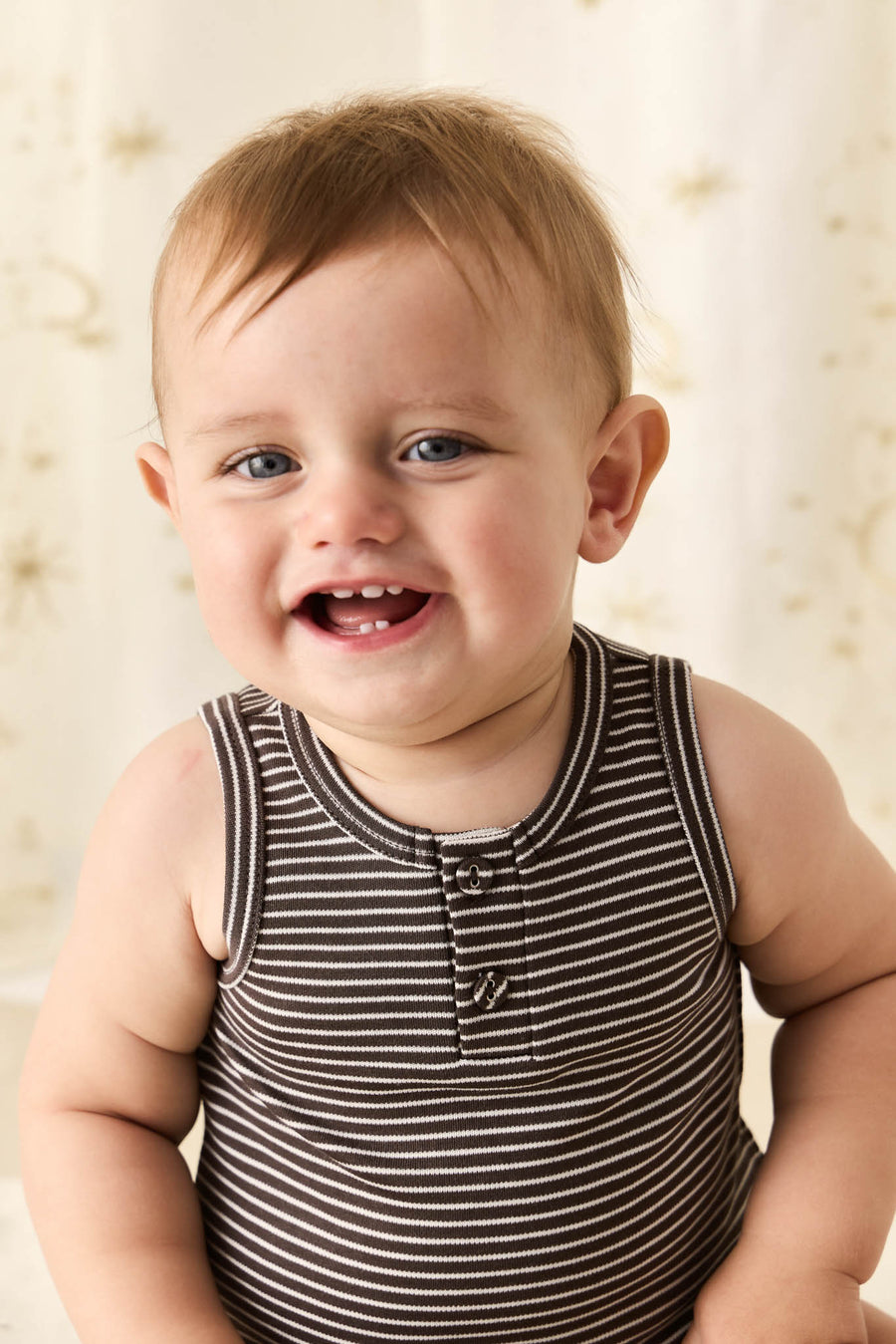 Pima Cotton Noah Playsuit - Dark Coffee/Vintage Taupe Childrens Playsuit from Jamie Kay NZ