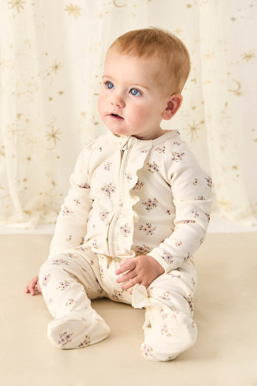 Organic Cotton Melanie Onepiece - Goldie Bouquet Egret Childrens Onepiece from Jamie Kay NZ