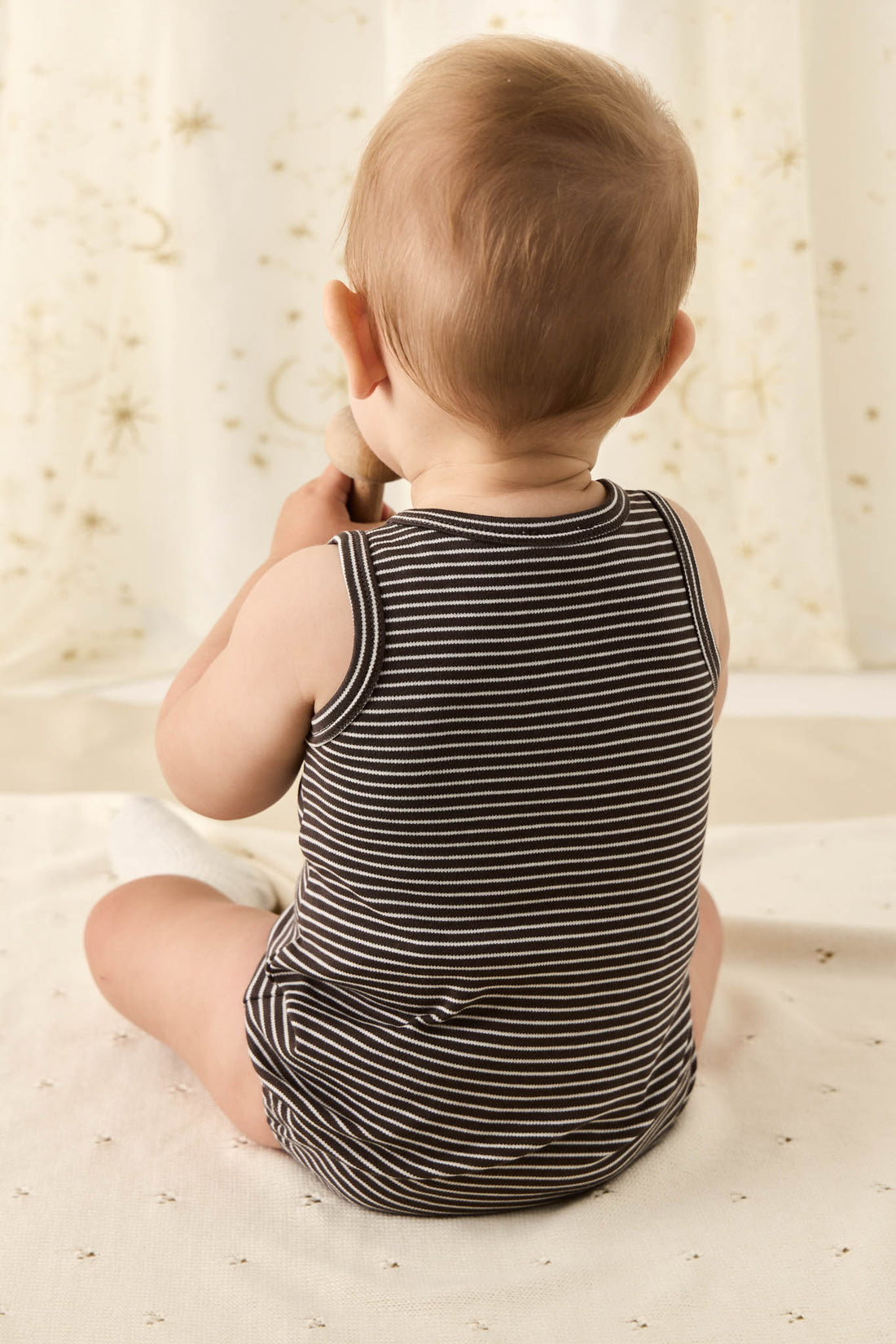 Pima Cotton Noah Playsuit - Dark Coffee/Vintage Taupe Childrens Playsuit from Jamie Kay NZ