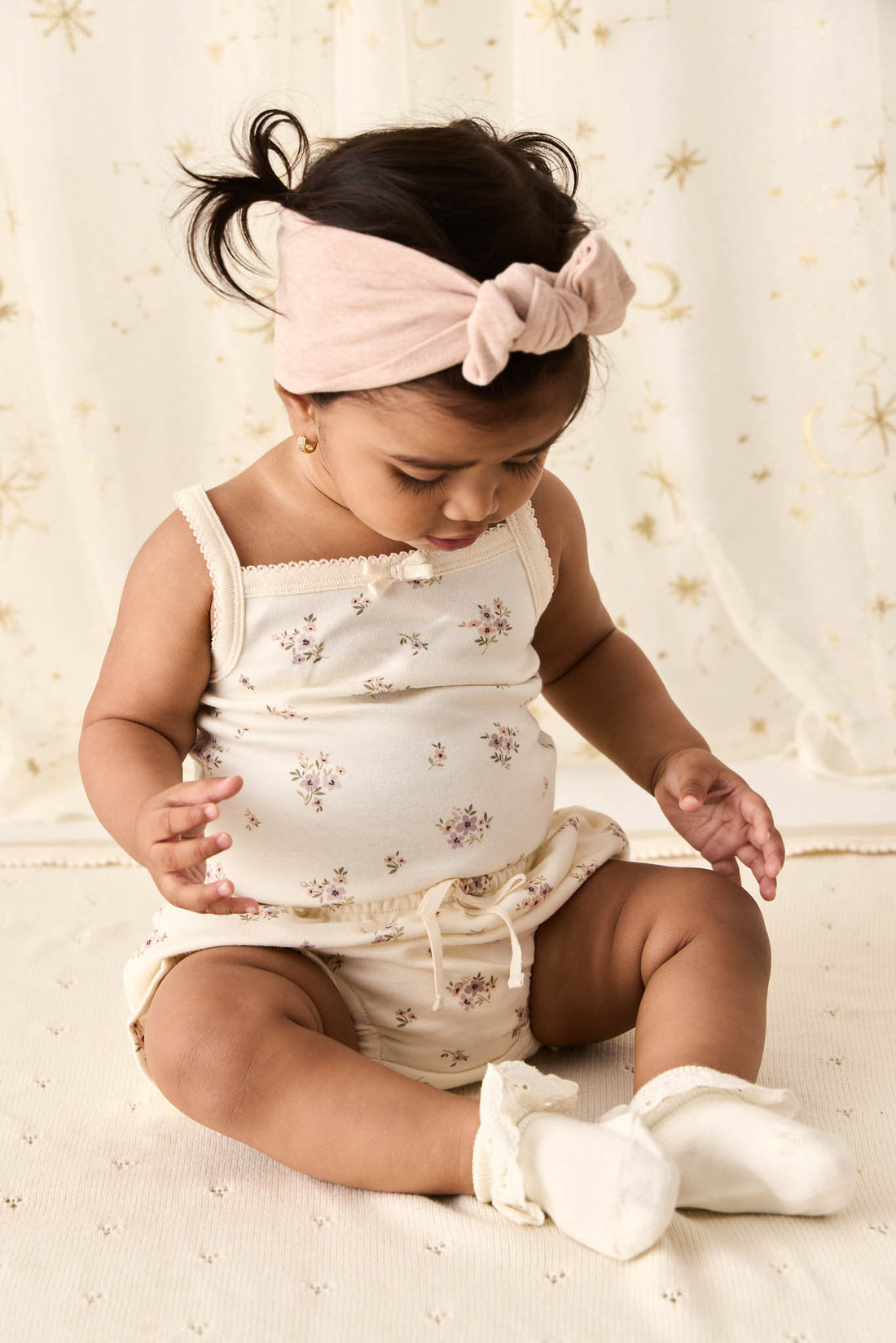 Organic Cotton Bridget Singlet Bodysuit - Goldie Bouquet Egret Childrens Bodysuit from Jamie Kay NZ