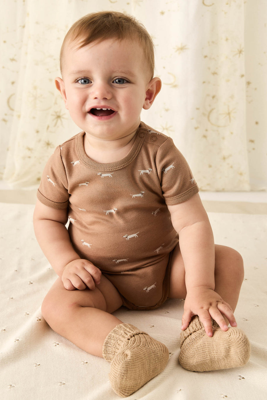 Organic Cotton Hudson Short Sleeve Bodysuit - Cosy Basil Spiced Childrens Bodysuit from Jamie Kay NZ