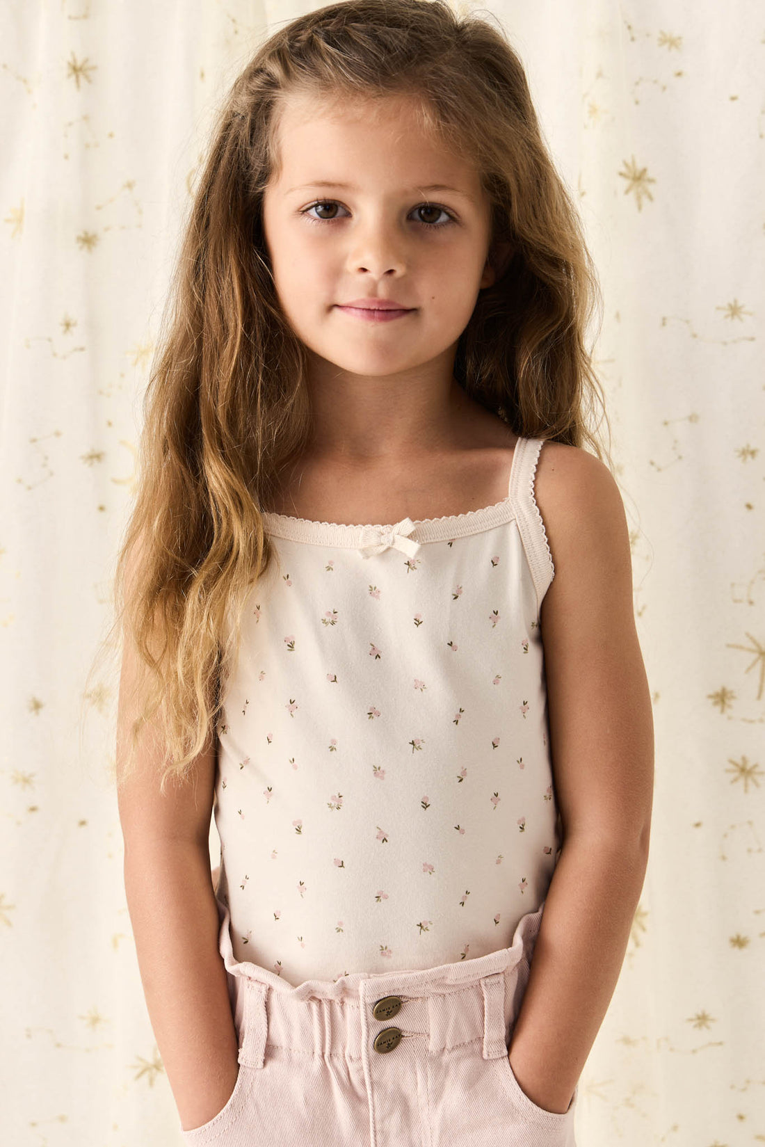 Organic Cotton Singlet - Ditsy Berry Rose Childrens Singlet from Jamie Kay NZ