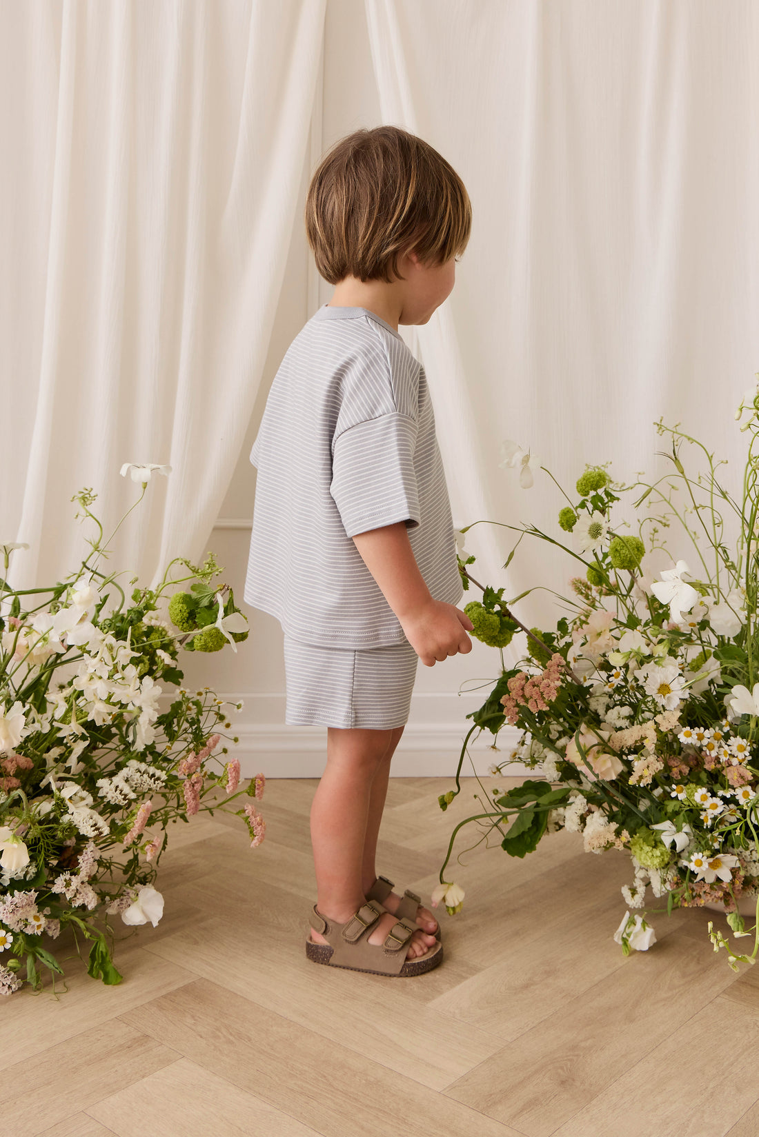 Pima Cotton Wesley Short - Fine Stripe Missouri/Parchment Childrens Shorts from Jamie Kay NZ