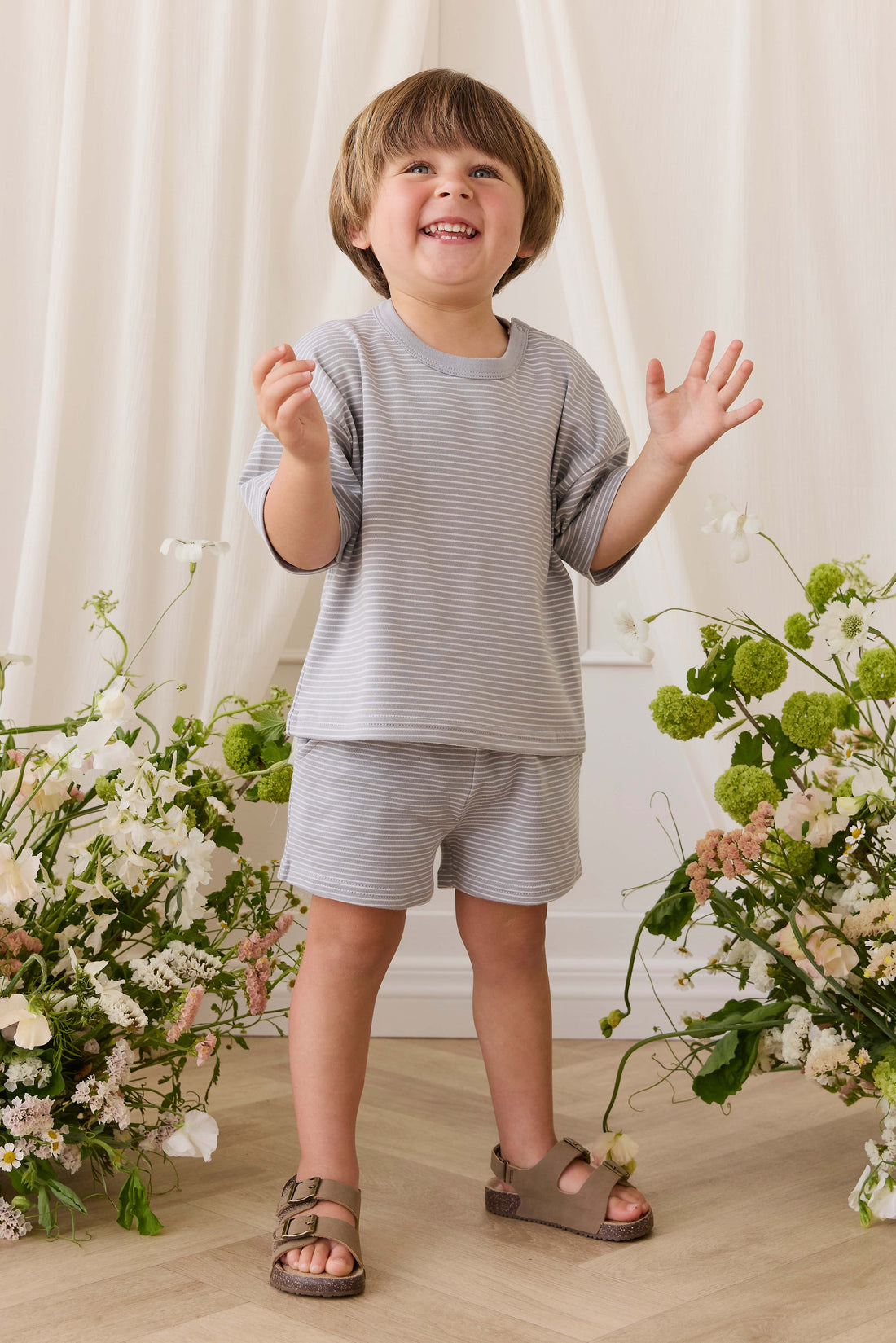 Pima Cotton Wesley Short - Fine Stripe Missouri/Parchment Childrens Shorts from Jamie Kay NZ