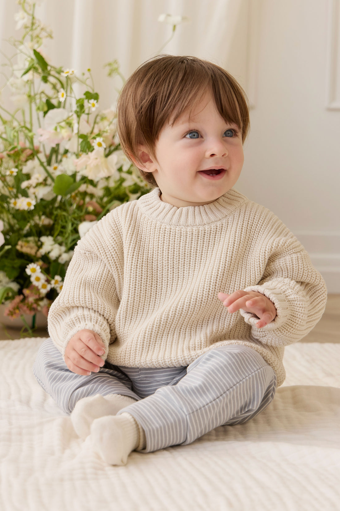 Pima Cotton Wesley Pant - Fine Stripe Missouri/Parchment Childrens Pant from Jamie Kay NZ