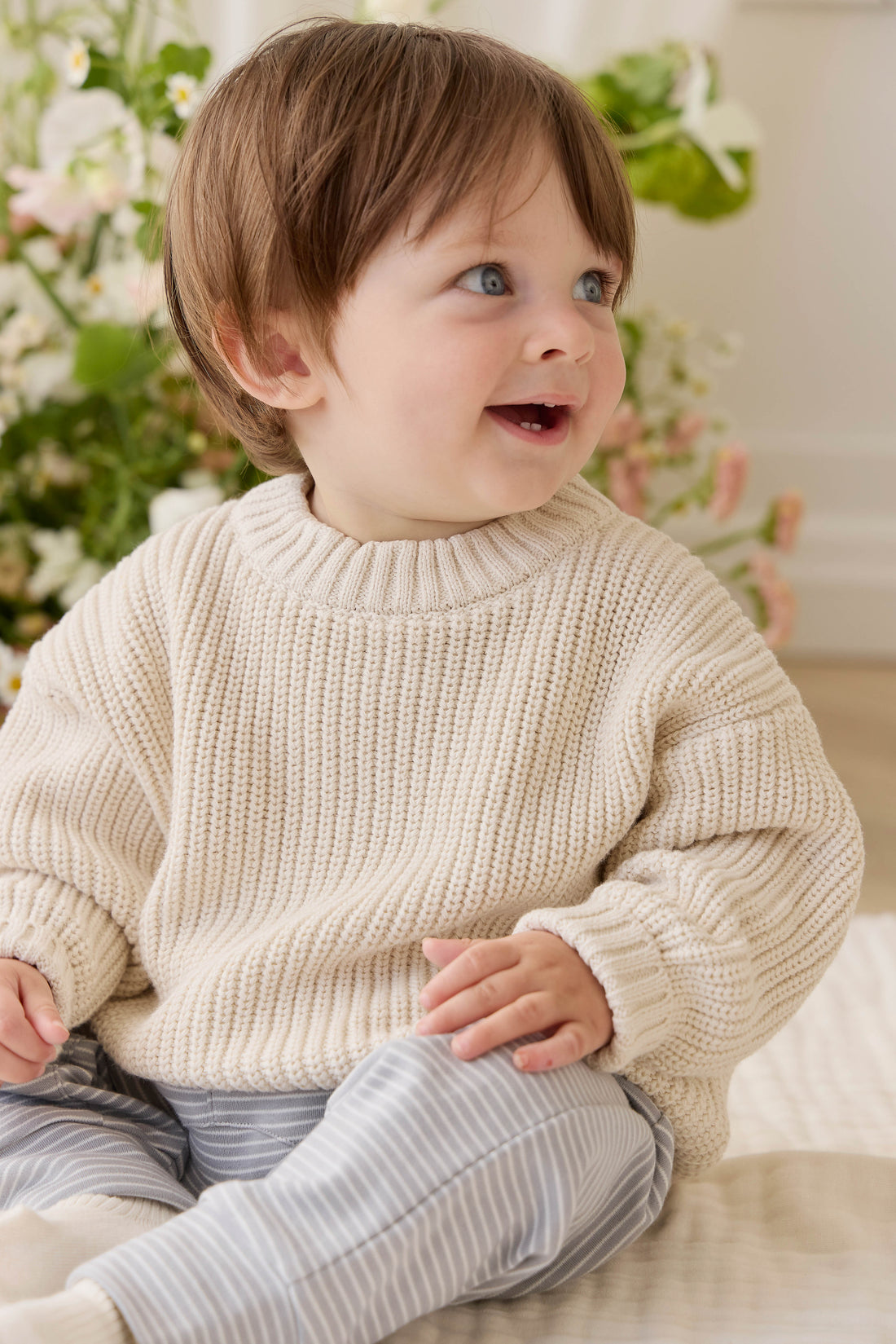 Pima Cotton Wesley Pant - Fine Stripe Missouri/Parchment Childrens Pant from Jamie Kay NZ