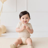 Organic Cotton Modal Darcy Tee Bodysuit - Milky Way Buff Childrens Bodysuit from Jamie Kay NZ