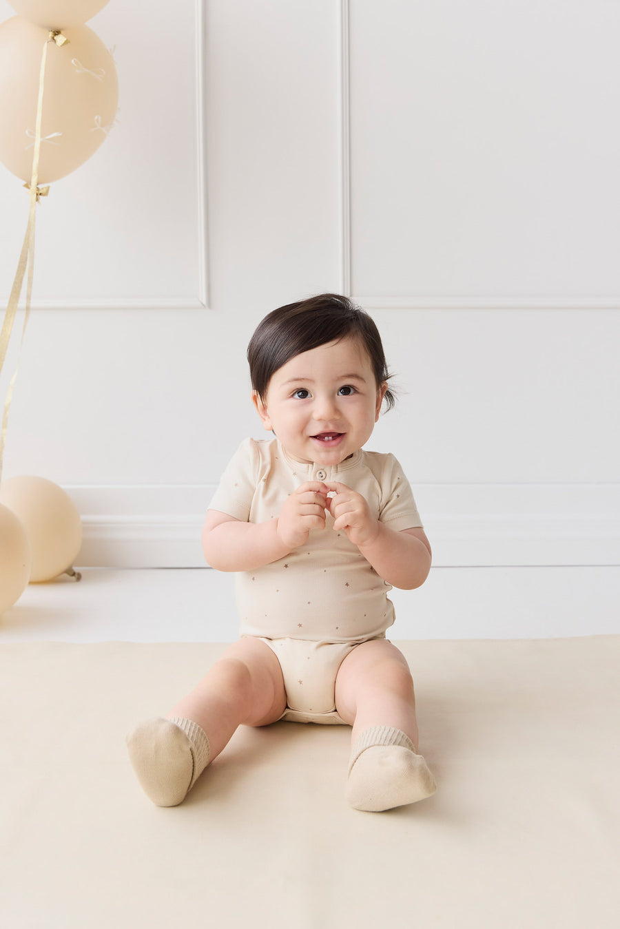 Organic Cotton Modal Darcy Tee Bodysuit - Milky Way Buff Childrens Bodysuit from Jamie Kay NZ