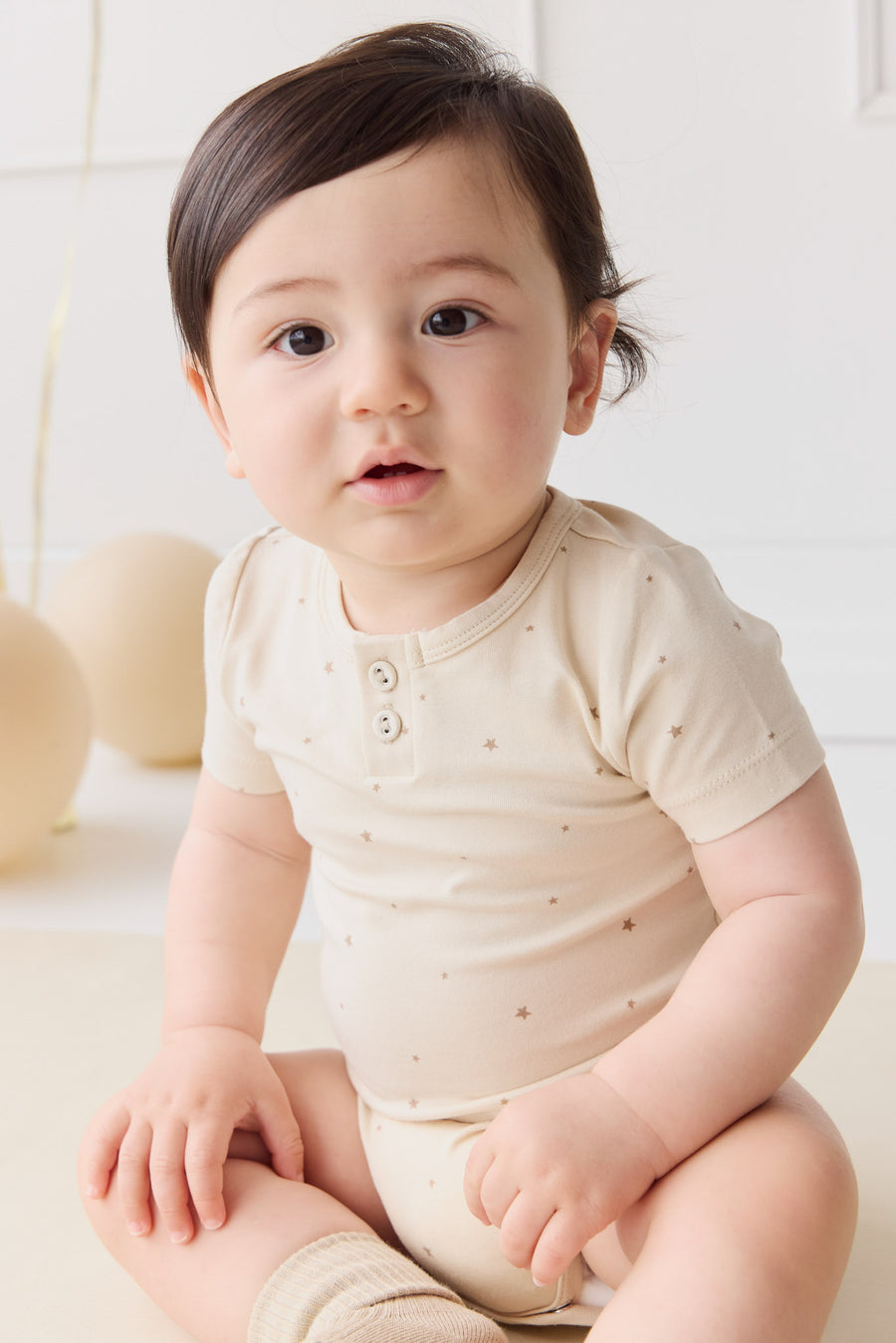 Organic Cotton Modal Darcy Tee Bodysuit - Milky Way Buff Childrens Bodysuit from Jamie Kay NZ