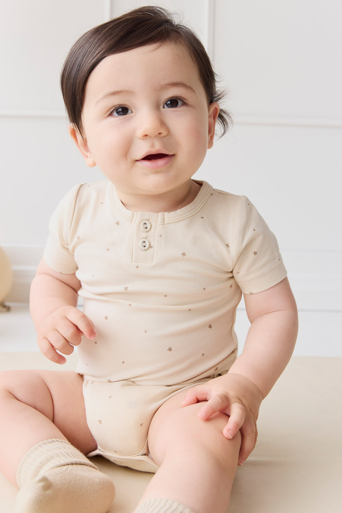 Organic Cotton Modal Darcy Tee Bodysuit - Milky Way Buff Childrens Bodysuit from Jamie Kay NZ