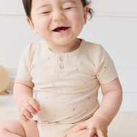 Organic Cotton Modal Darcy Tee Bodysuit - Milky Way Buff Childrens Bodysuit from Jamie Kay NZ