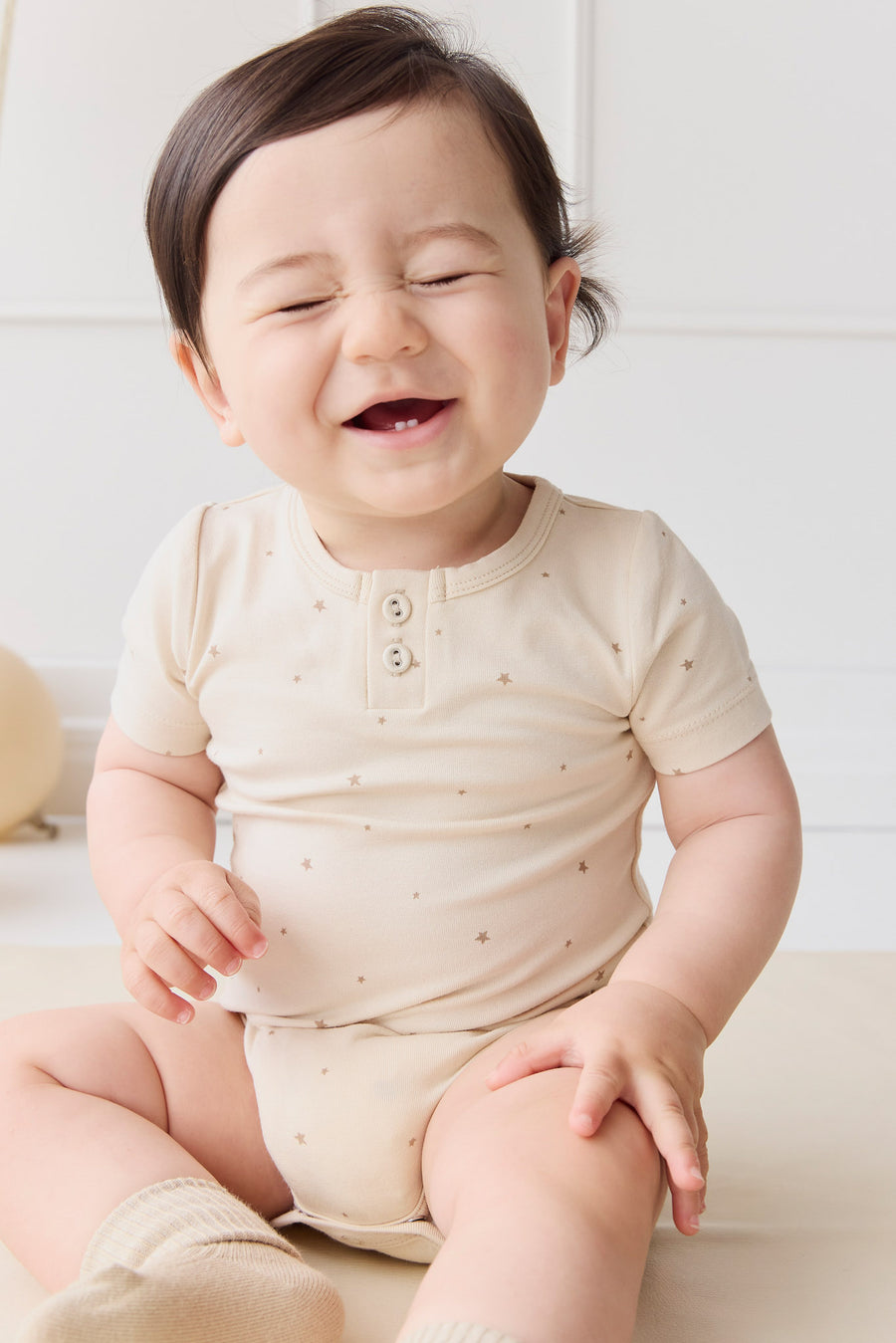 Organic Cotton Modal Darcy Tee Bodysuit - Milky Way Buff Childrens Bodysuit from Jamie Kay NZ