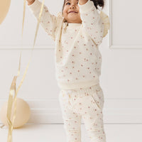 Organic Cotton Morgan Track Pant - Simple Flowers Egret Childrens Pant from Jamie Kay NZ