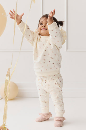 Organic Cotton Morgan Track Pant - Simple Flowers Egret Childrens Pant from Jamie Kay NZ