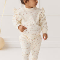 Organic Cotton Morgan Track Pant - Simple Flowers Egret Childrens Pant from Jamie Kay NZ