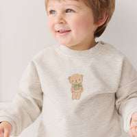 Organic Cotton Damien Sweatshirt - Oatmeal Marle Little Ted Childrens Top from Jamie Kay NZ