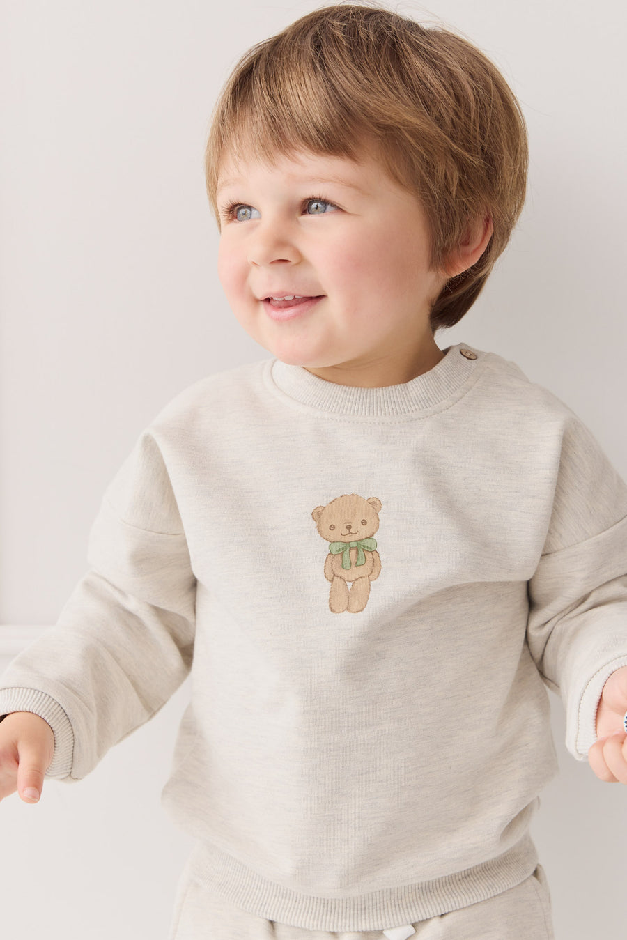 Organic Cotton Damien Sweatshirt - Oatmeal Marle Little Ted Childrens Top from Jamie Kay NZ