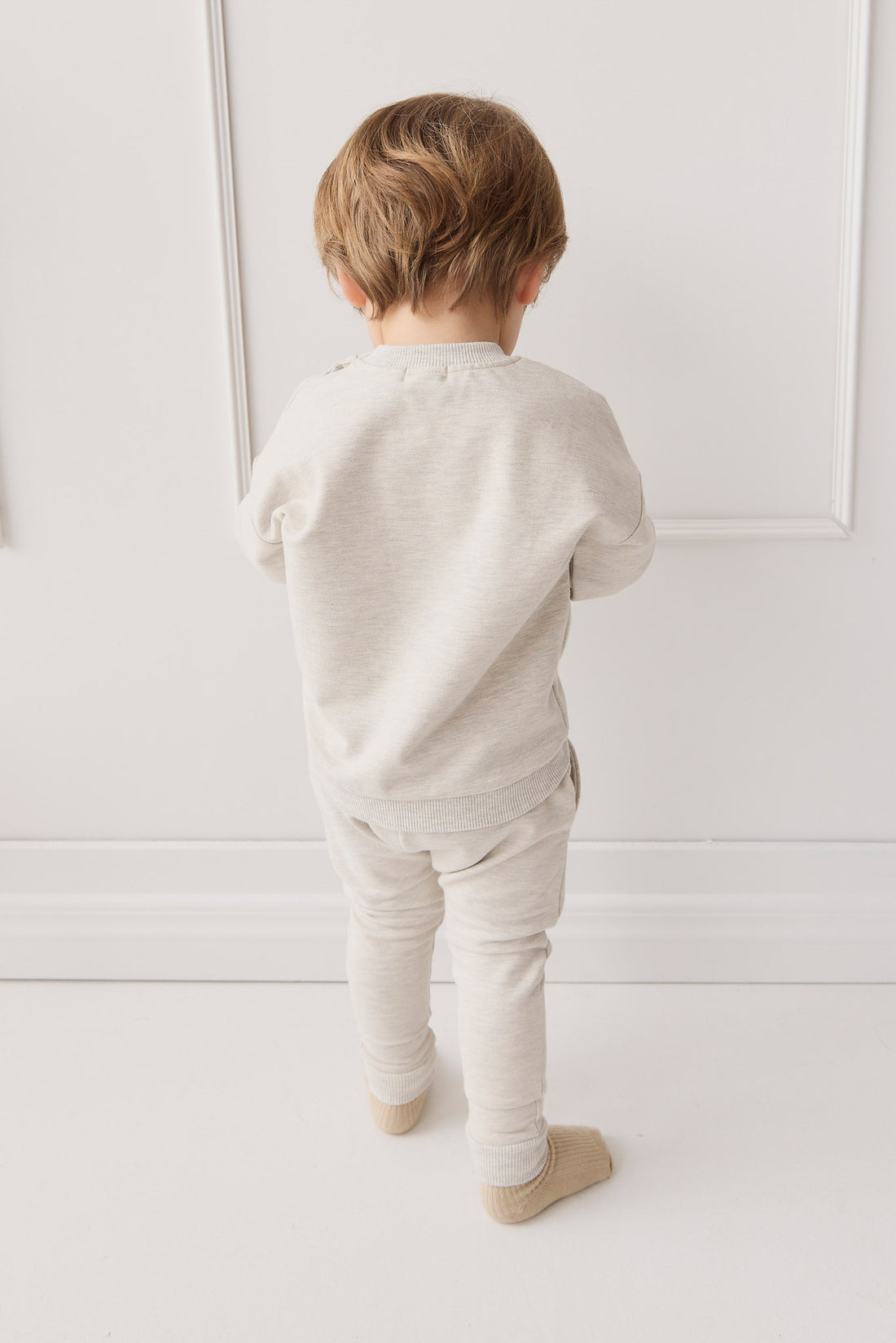 Organic Cotton Damien Sweatshirt - Oatmeal Marle Little Ted Childrens Top from Jamie Kay NZ