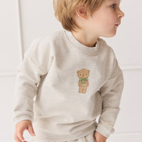 Organic Cotton Damien Sweatshirt - Oatmeal Marle Little Ted Childrens Top from Jamie Kay NZ