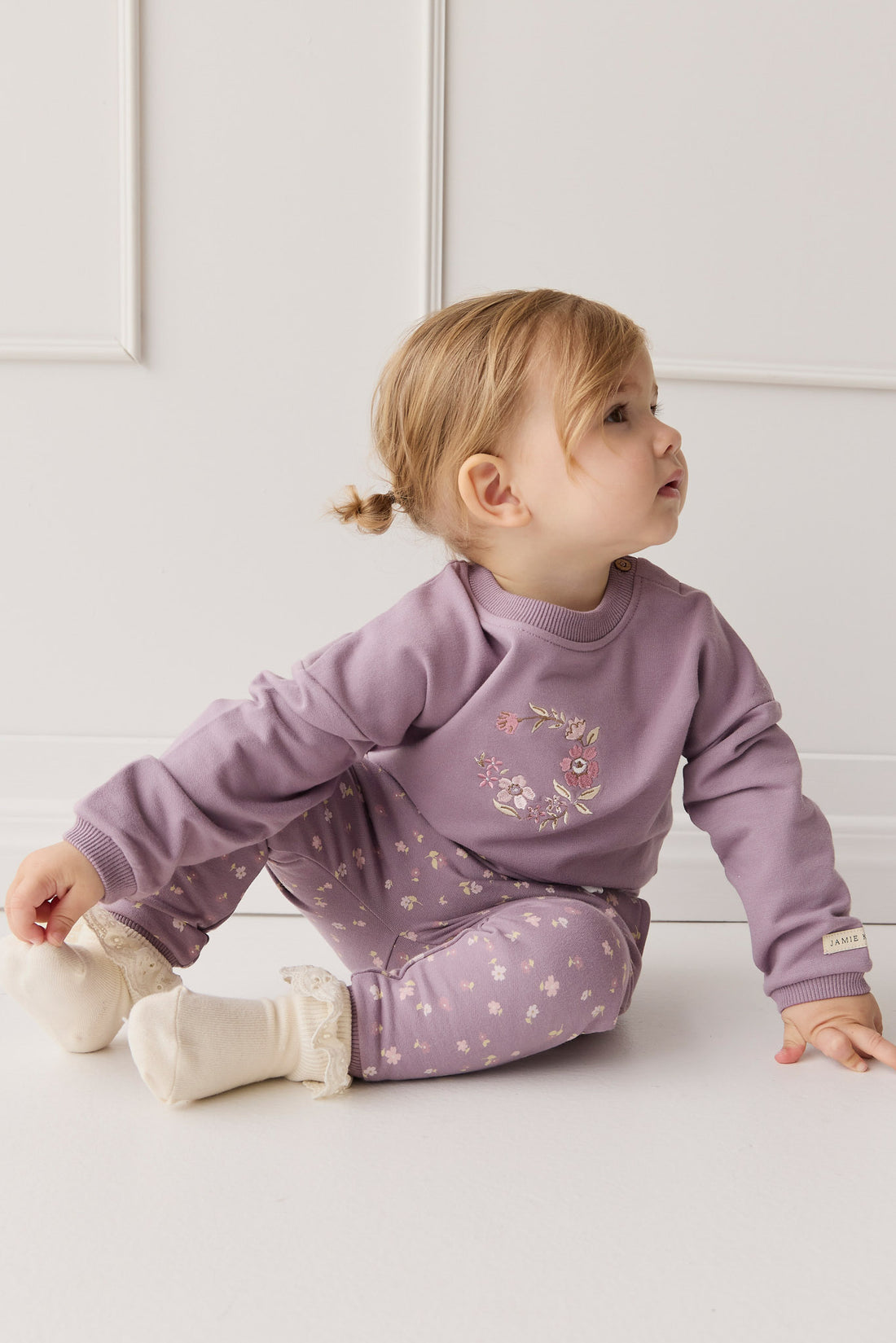 Organic Cotton Damien Sweatshirt - Vintage Violet Wreath Childrens Top from Jamie Kay NZ