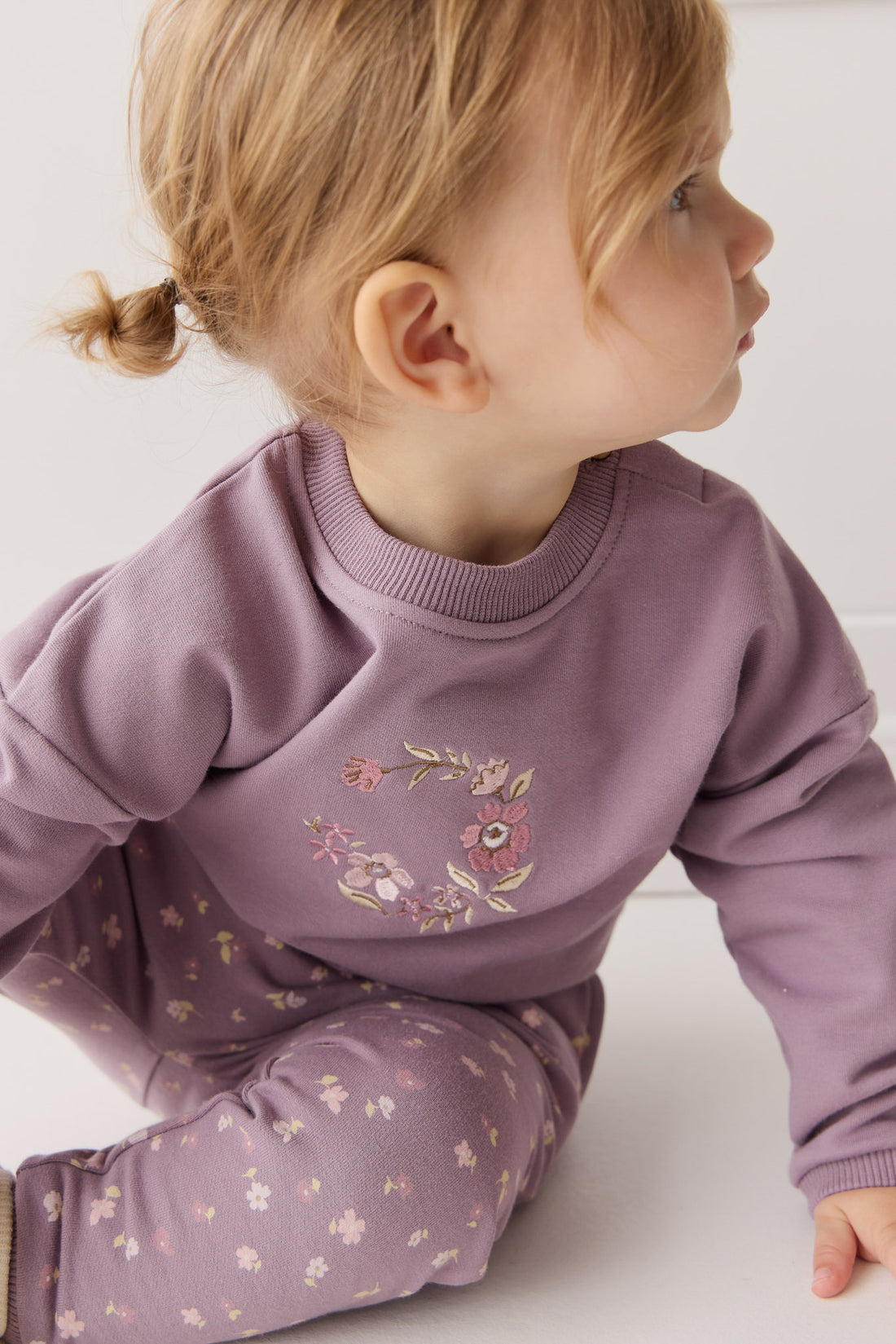 Organic Cotton Damien Sweatshirt - Vintage Violet Wreath Childrens Top from Jamie Kay NZ