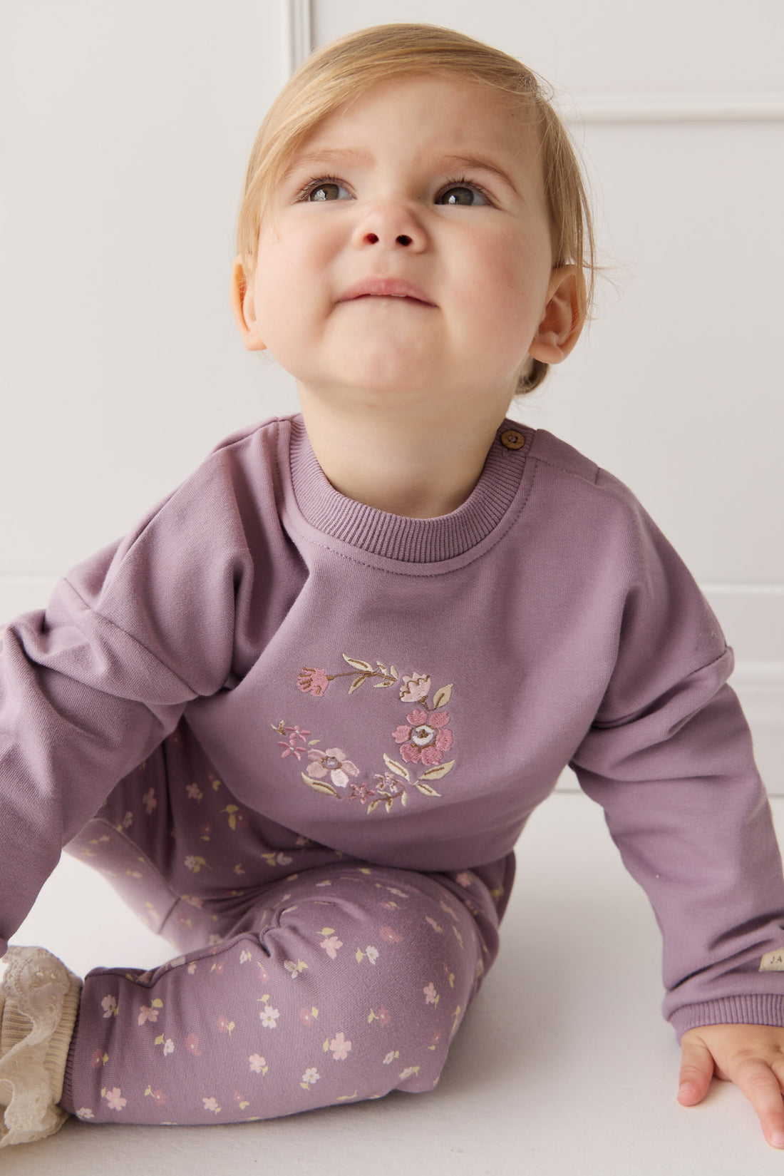 Organic Cotton Damien Sweatshirt - Vintage Violet Wreath Childrens Top from Jamie Kay NZ