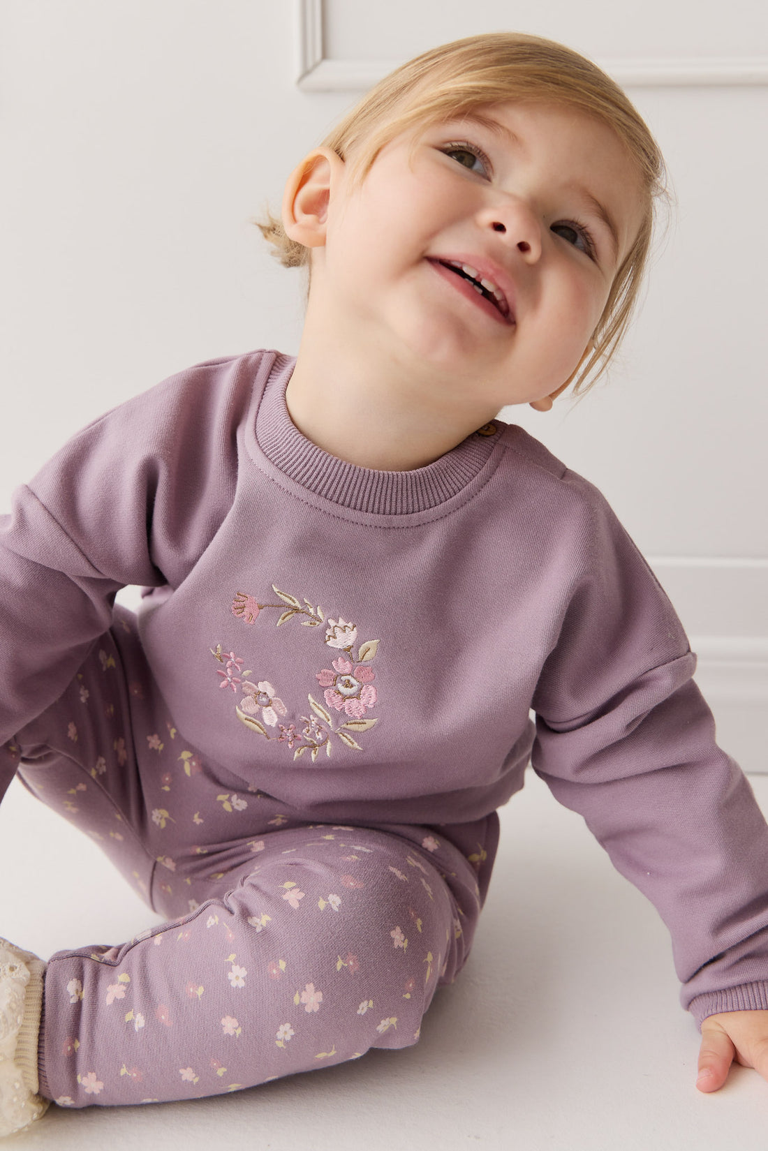 Organic Cotton Damien Sweatshirt - Vintage Violet Wreath Childrens Top from Jamie Kay NZ