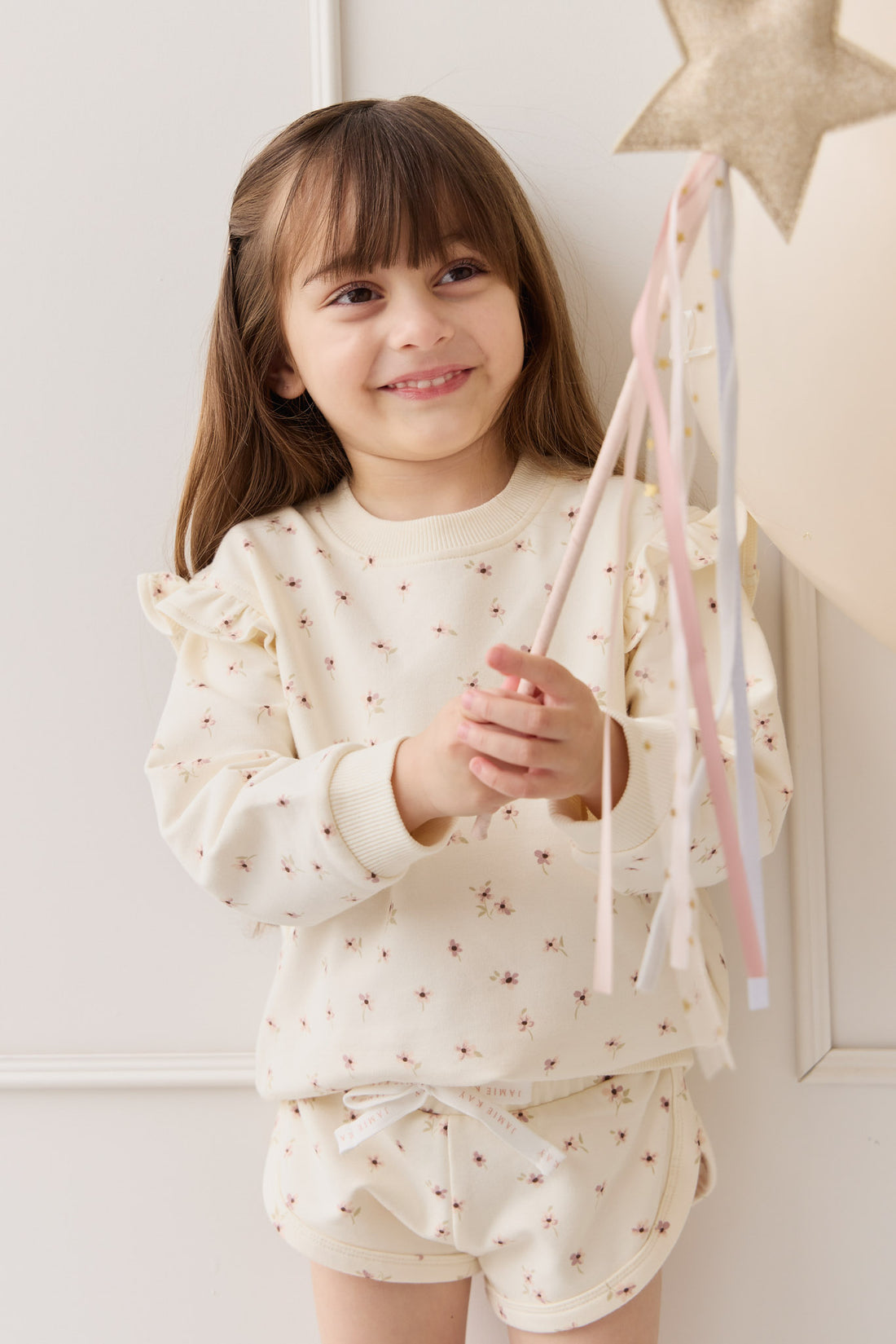 Organic Cotton Maple Sweatshirt - Simple Flowers Egret Childrens Top from Jamie Kay NZ