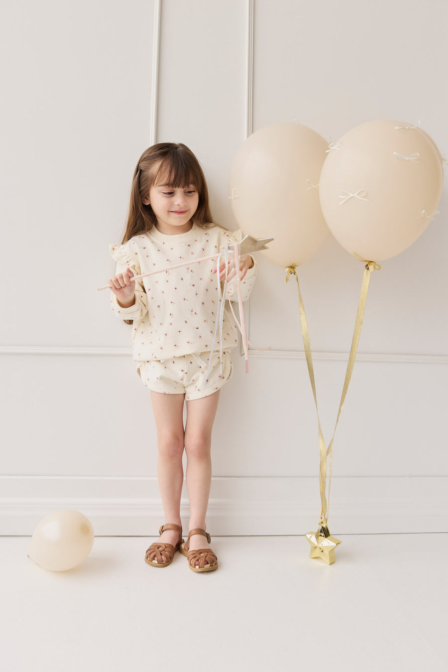 Organic Cotton Ivy Shortie - Simple Flowers Egret Childrens Short from Jamie Kay NZ