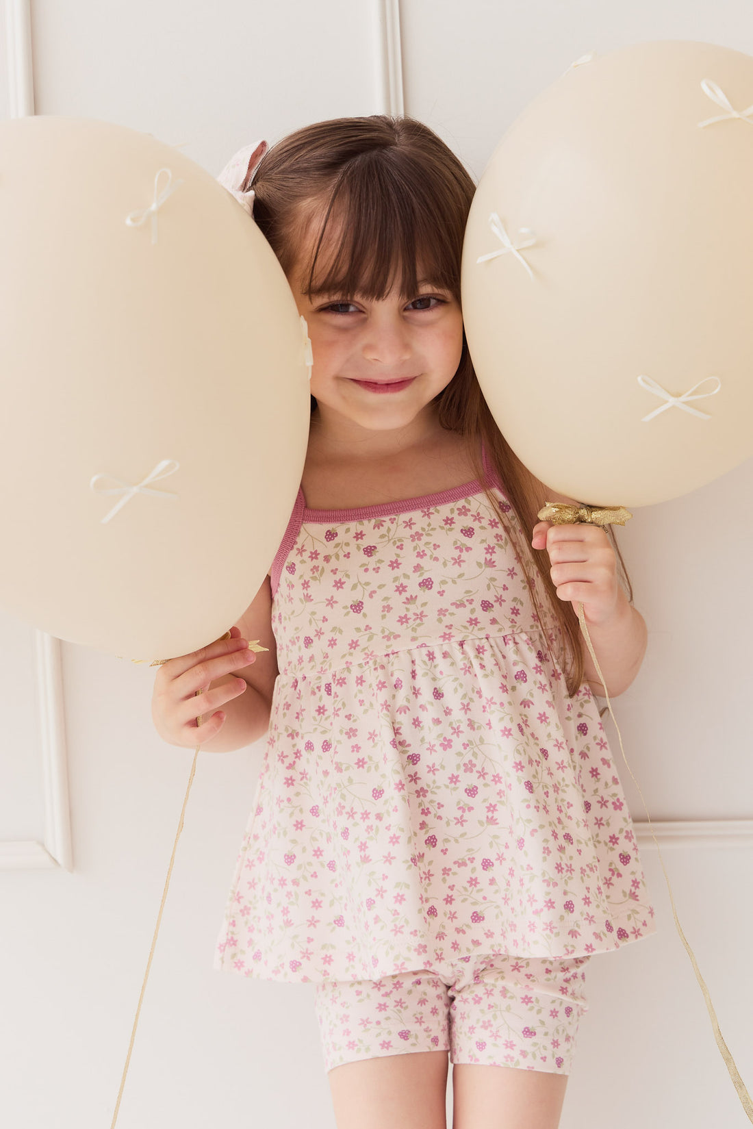 Organic Cotton Maple Singlet - Adaline Berries Ballet Pink Childrens Singlet from Jamie Kay NZ