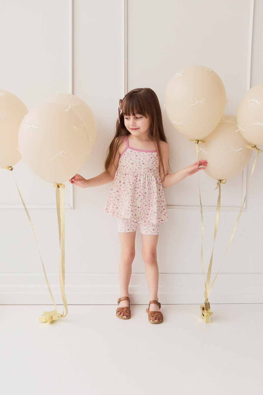 Organic Cotton Maple Singlet - Adaline Berries Ballet Pink Childrens Singlet from Jamie Kay NZ