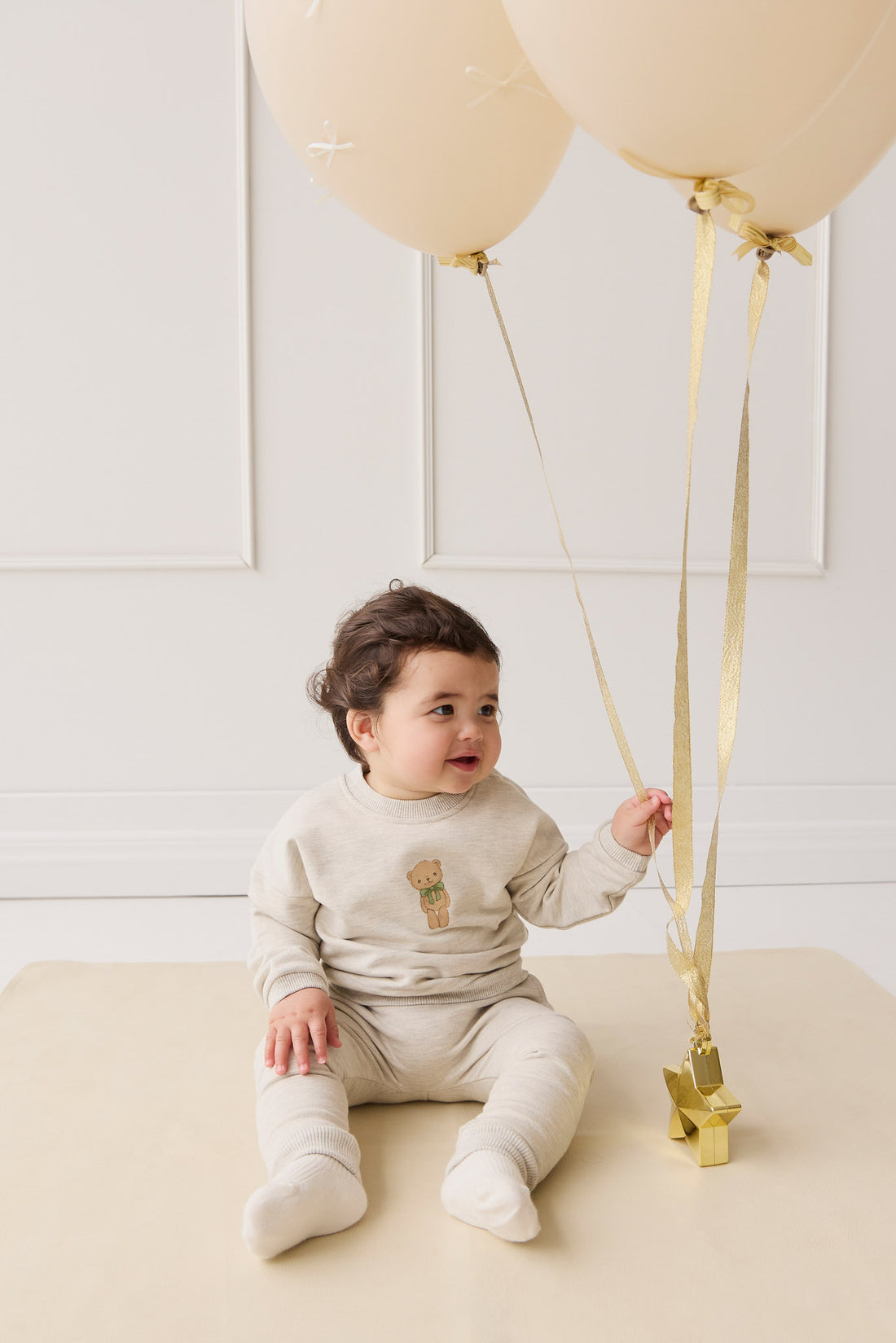 Organic Cotton Damien Sweatshirt - Oatmeal Marle Little Ted Childrens Top from Jamie Kay NZ