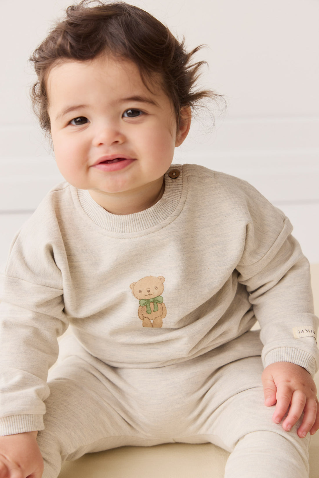 Organic Cotton Damien Sweatshirt - Oatmeal Marle Little Ted Childrens Top from Jamie Kay NZ