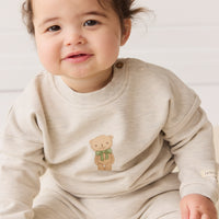 Organic Cotton Damien Sweatshirt - Oatmeal Marle Little Ted Childrens Top from Jamie Kay NZ