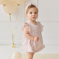 Organic Cotton Elianna Playsuit - Adaline Berries Ballet Pink Childrens Playsuit from Jamie Kay NZ