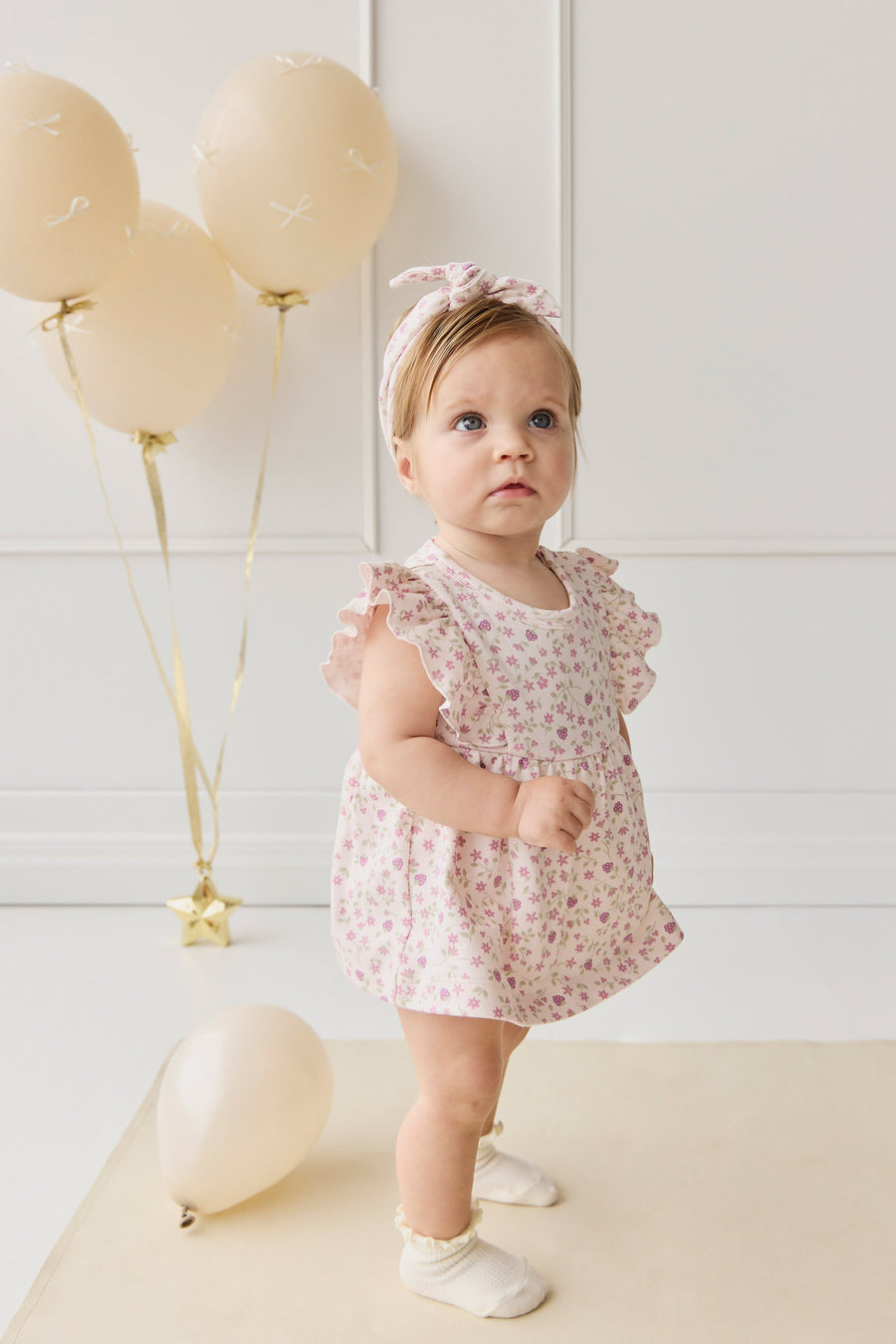 Organic Cotton Elianna Playsuit - Adaline Berries Ballet Pink Childrens Playsuit from Jamie Kay NZ