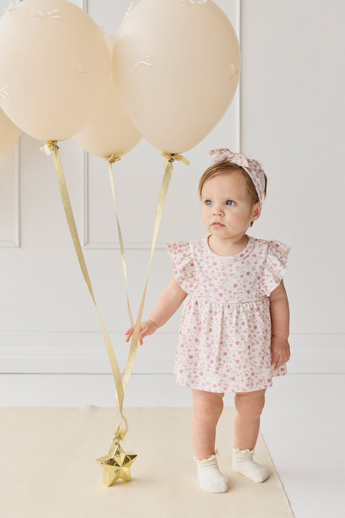 Organic Cotton Elianna Playsuit - Adaline Berries Ballet Pink Childrens Playsuit from Jamie Kay NZ