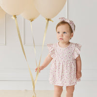 Organic Cotton Elianna Playsuit - Adaline Berries Ballet Pink Childrens Playsuit from Jamie Kay NZ