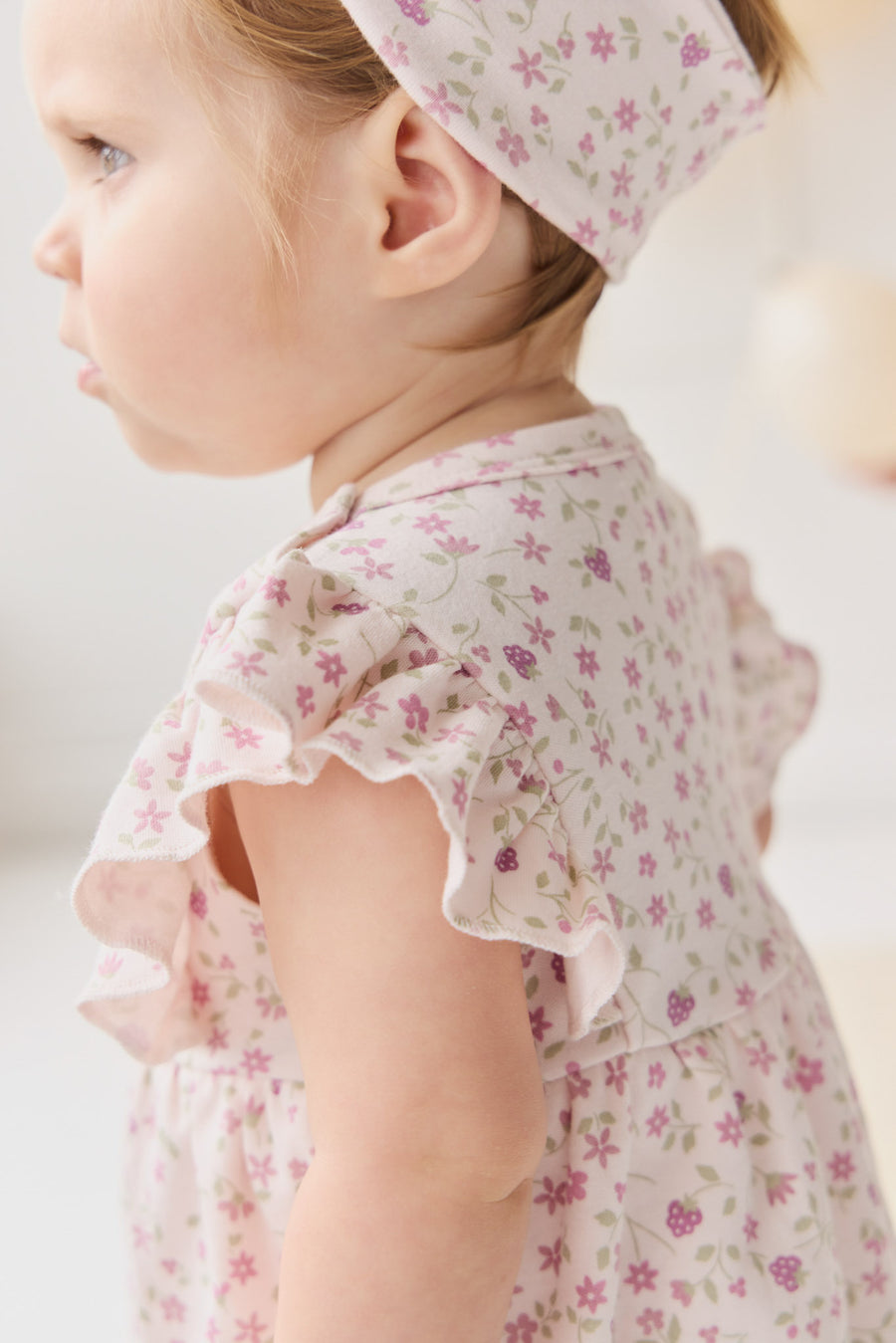 Organic Cotton Elianna Playsuit - Adaline Berries Ballet Pink Childrens Playsuit from Jamie Kay NZ