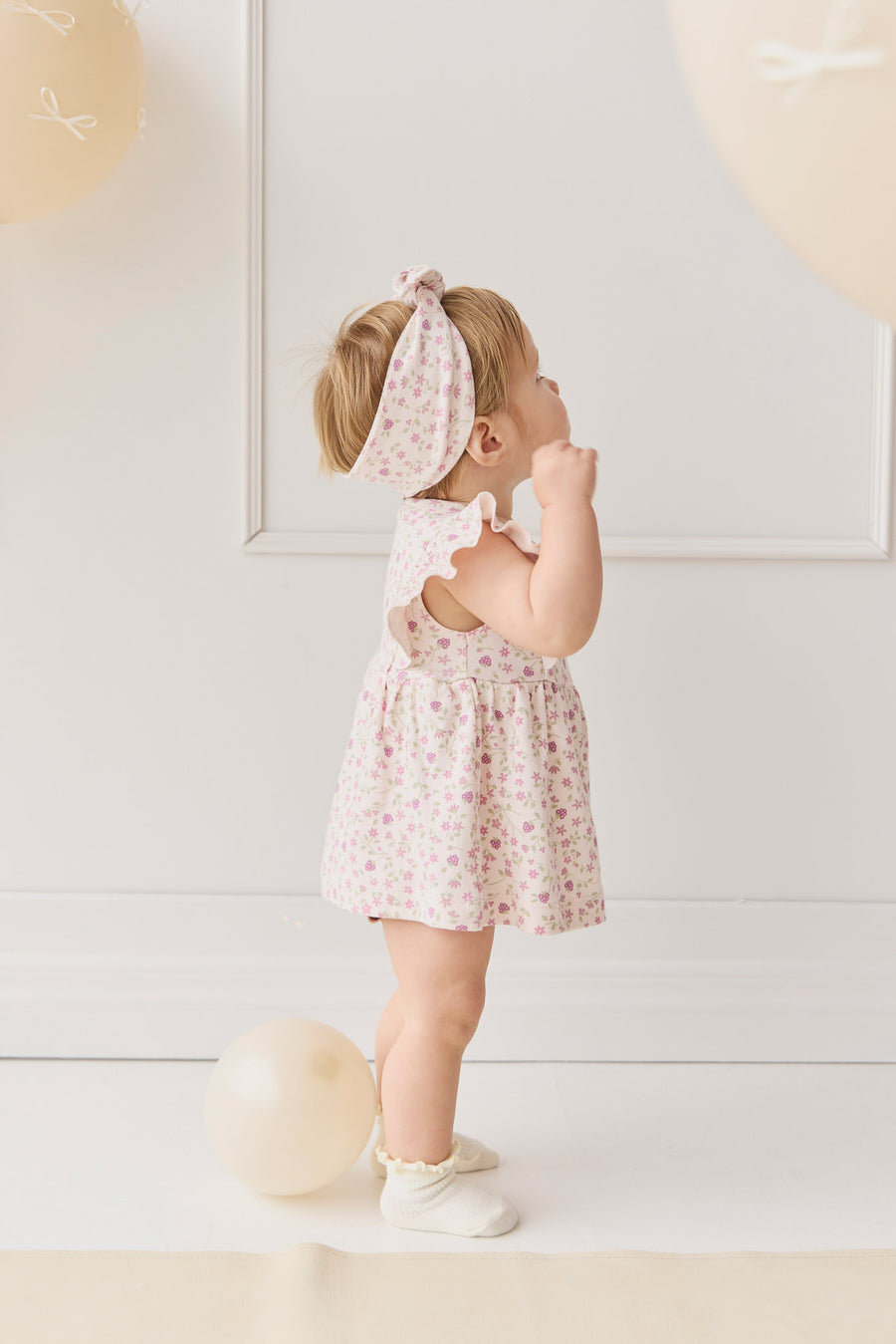 Organic Cotton Elianna Playsuit - Adaline Berries Ballet Pink Childrens Playsuit from Jamie Kay NZ