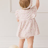 Organic Cotton Elianna Playsuit - Adaline Berries Ballet Pink Childrens Playsuit from Jamie Kay NZ