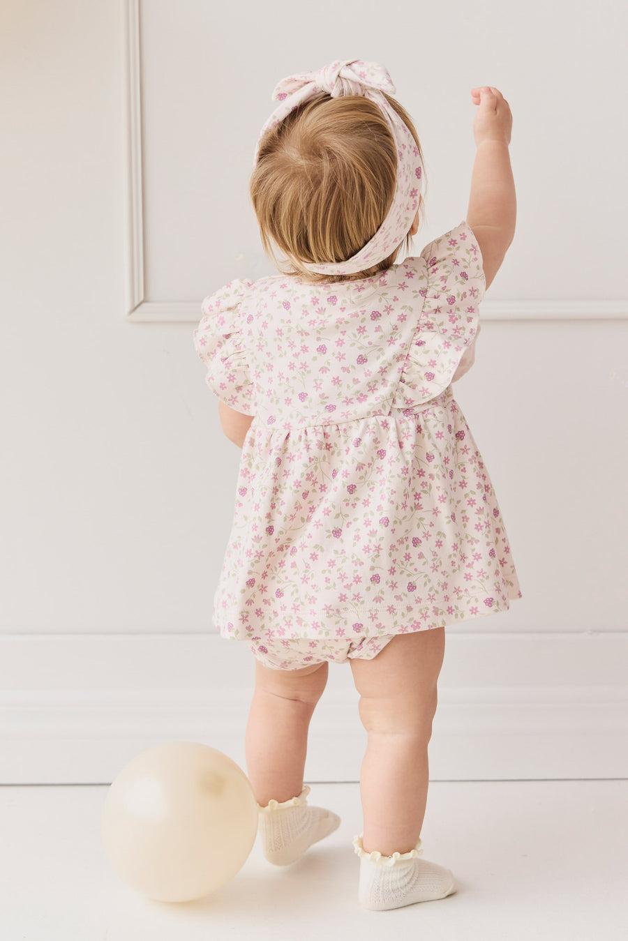 Organic Cotton Elianna Playsuit - Adaline Berries Ballet Pink Childrens Playsuit from Jamie Kay NZ