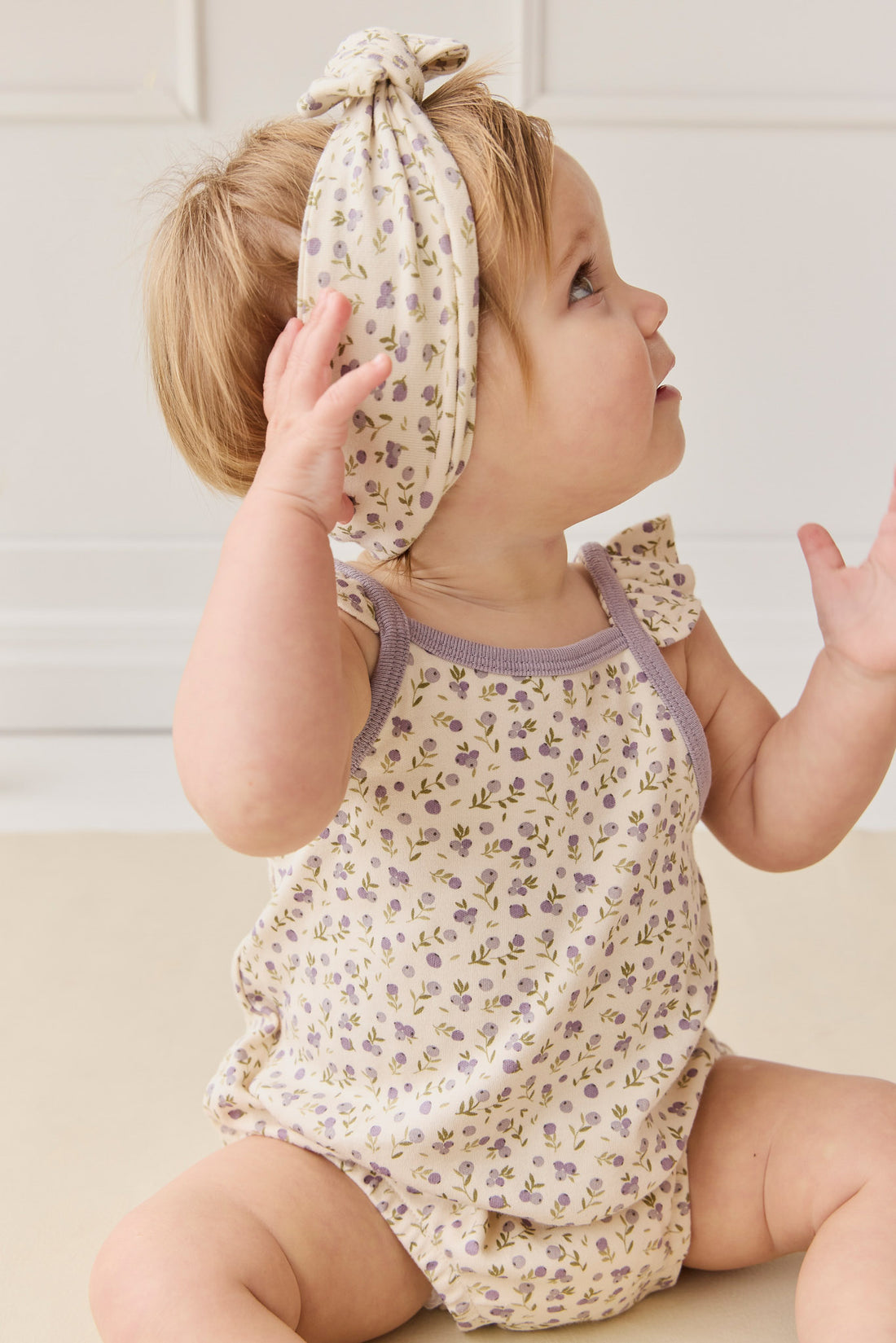 Organic Cotton Prarie Playsuit - Blueberry Field Raindrops Childrens Playsuit from Jamie Kay NZ