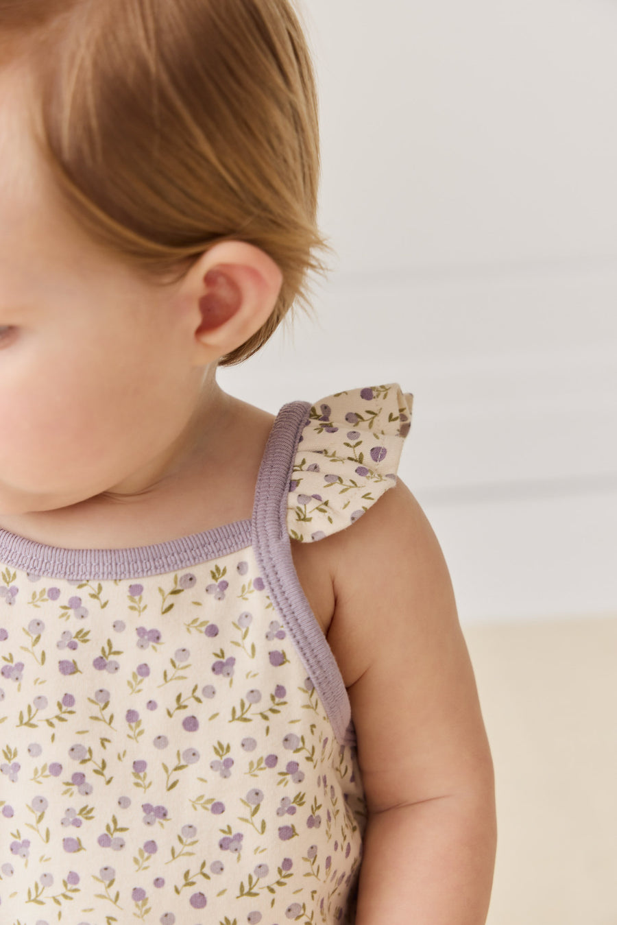 Organic Cotton Prarie Playsuit - Blueberry Field Raindrops Childrens Playsuit from Jamie Kay NZ